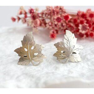 Maple Leaf Shaped Foliage Screw Back Sterling Silver 925 Stud Earrings